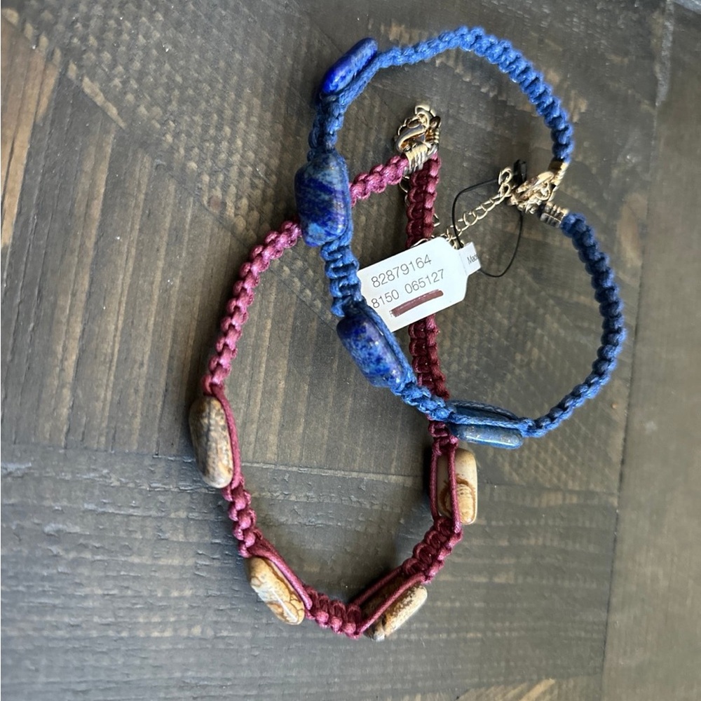 Free People Blue and Maroon Braided Stone Anklet Bracelets